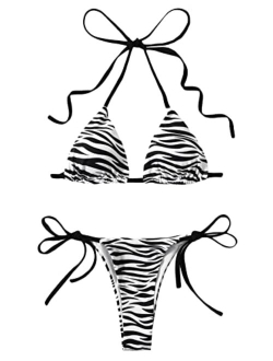 Women's Sexy Skull Pattern Triangle Thong Bikini Bathing Suit Swimsuit