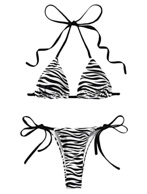 SOLY HUX Women's Sexy Skull Pattern Triangle Thong Bikini Bathing Suit Swimsuit