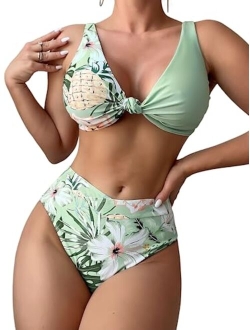 Women's Summer High Waisted Two Piece Bikini Sets Swimsuit Leaf Print Bathing Suit