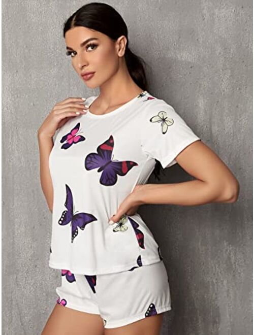 SOLY HUX Pajama Set for Women Cute Print Short Sleeve Tee and Shorts Lounge Sleepwear