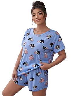 Women's Cute Cartoon Print Sleepwear Short Sleeve Tee with Shorts Pajama Set