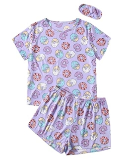 Women's Cute Cartoon Print Sleepwear Short Sleeve Tee with Shorts Pajama Set