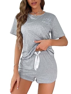 Women's Cute Cartoon Print Sleepwear Short Sleeve Tee with Shorts Pajama Set