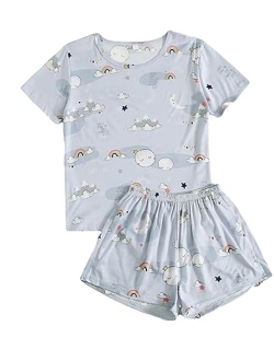 Women's Cute Cartoon Print Sleepwear Short Sleeve Tee with Shorts Pajama Set