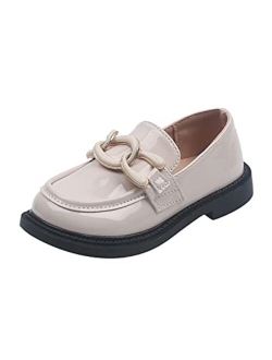 SIOVEKSY Girls Uniform Loafer Flats Patent Leather Dress Shoes Oxford Slip-On Loafer School Flats for Toddlers/Little Girls