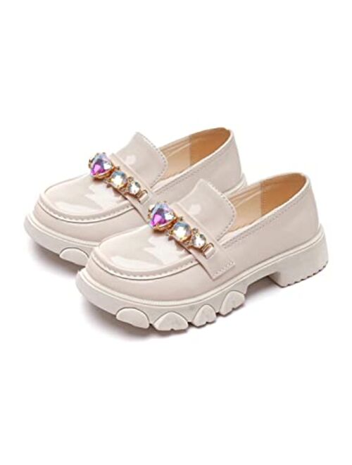 SIOVEKSY Girls Uniform Loafer Flats Patent Leather Dress Shoes Oxford Slip-On Loafer School Flats for Toddlers/Little Girls