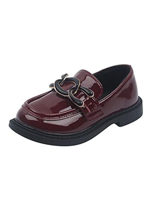 SIOVEKSY Girls Uniform Loafer Flats Patent Leather Dress Shoes Oxford Slip-On Loafer School Flats for Toddlers/Little Girls