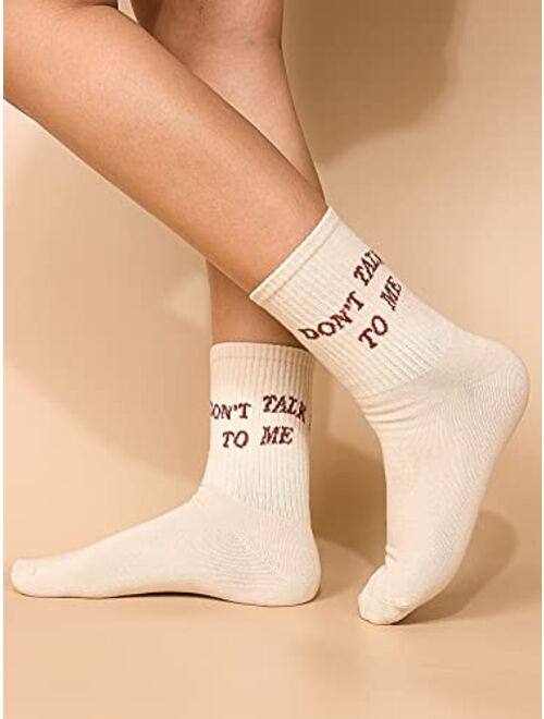 SOLY HUX Women's Letter Graphic Casual Crew Socks Athletic Running Socks