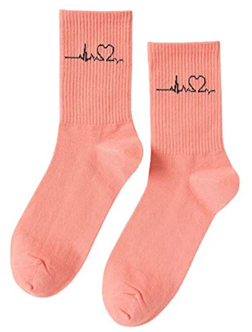 SOLY HUX Women's Letter Graphic Casual Crew Socks Athletic Running Socks