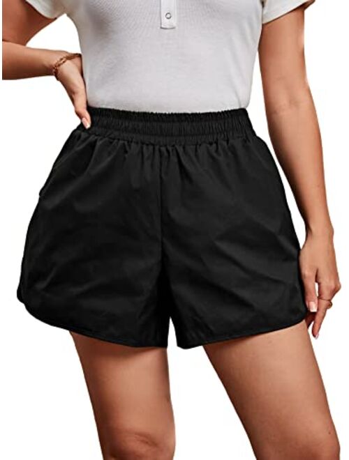 SOLY HUX Women's Plus Size Sweat Shorts Elastic High Waisted Workout Running Yoga Track Shorts