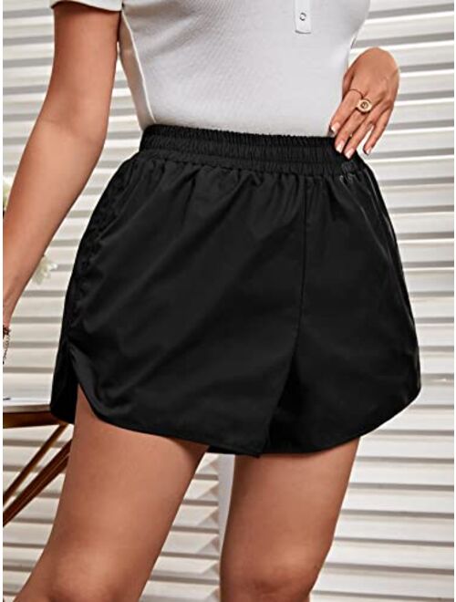 SOLY HUX Women's Plus Size Sweat Shorts Elastic High Waisted Workout Running Yoga Track Shorts