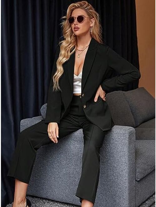 SOLY HUX Women's Button Down Long Sleeve Lapel Blazer and Pants Business Suit Set