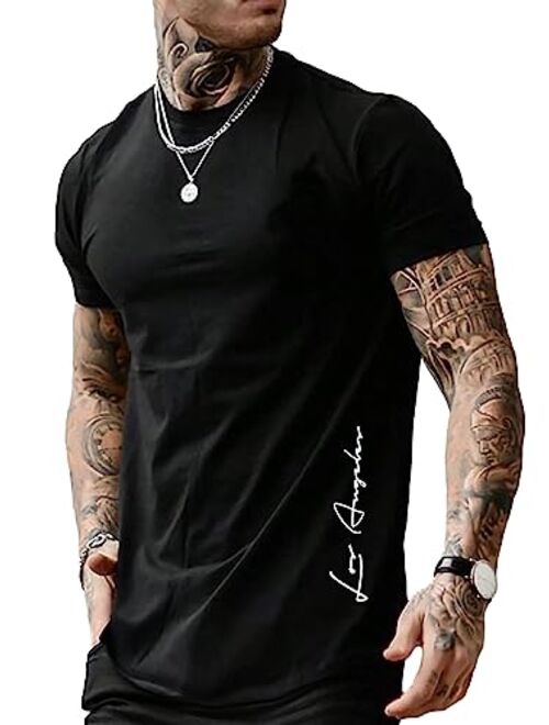 SOLY HUX Men's Letter Graphic Tees Short Sleeve Round Neck T Shirt Casual Summer Tops