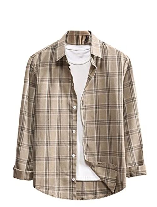SOLY HUX Men's Plaid Long Sleeve Shirt Casual Button Down Top