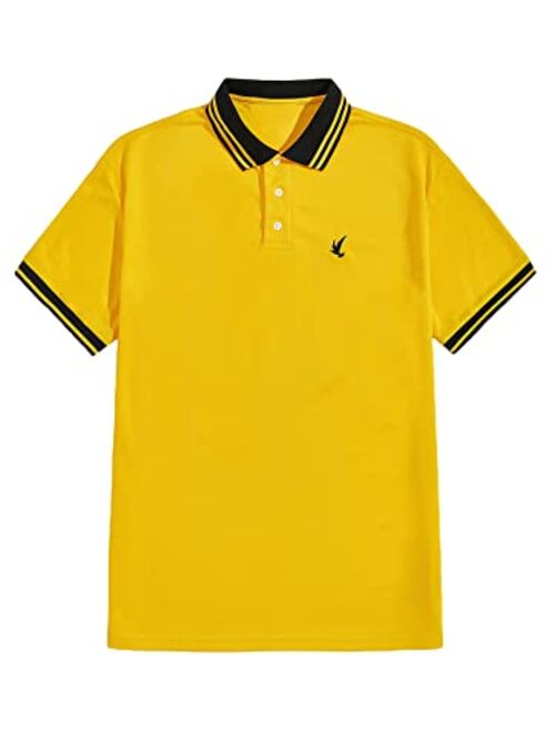 SOLY HUX Men's Striped Trim Golf Shirts Short Sleeve Casual Work Tennis Tee Shirt