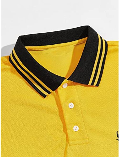 SOLY HUX Men's Striped Trim Golf Shirts Short Sleeve Casual Work Tennis Tee Shirt