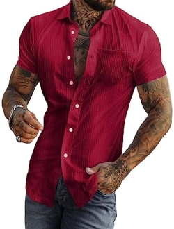 Men's Summer Short Sleeve Button Down Shirt Casual Shirts