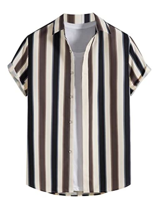 SOLY HUX Men's Striped Button Down Shirts Casual Short Sleeve Stylish Top