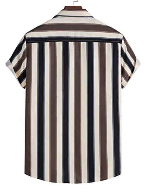 SOLY HUX Men's Striped Button Down Shirts Casual Short Sleeve Stylish Top