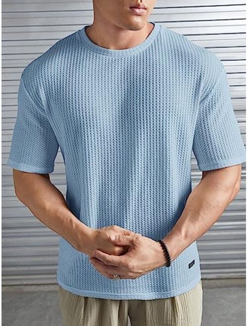 SOLY HUX Men's T Shirts Short Sleeve Round Neck Waffle Knit Tee Summer Tops