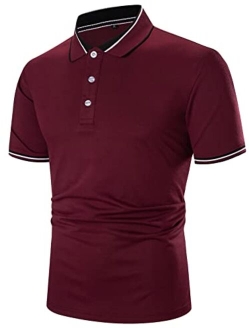 Men's Golf Polo Shirts Color Block Tennis Shirt Short Sleeve Casual Work T-Shirt