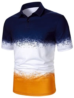 Men's Golf Polo Shirts Color Block Tennis Shirt Short Sleeve Casual Work T-Shirt