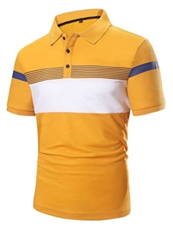 Men's Golf Polo Shirts Color Block Tennis Shirt Short Sleeve Casual Work T-Shirt