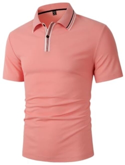 Men's Golf Polo Shirts Color Block Tennis Shirt Short Sleeve Casual Work T-Shirt