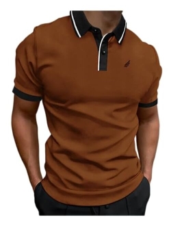 Men's Golf Polo Shirts Color Block Tennis Shirt Short Sleeve Casual Work T-Shirt