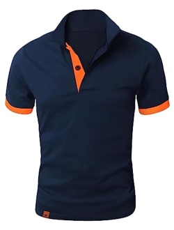 Men's Golf Polo Shirts Color Block Tennis Shirt Short Sleeve Casual Work T-Shirt