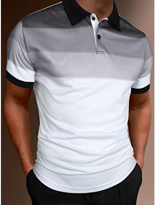 SOLY HUX Men's Golf Polo Shirts Color Block Tennis Shirt Short Sleeve Casual Work T-Shirt