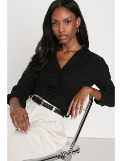 Stylish Suggestion White Collared Button-Up Long Sleeve Top
