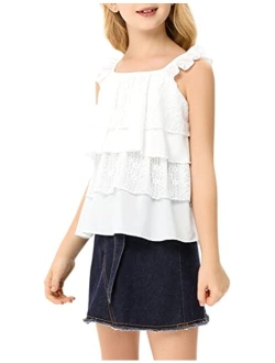 Kukume Girls Summer Tank Top Ruffle Layered Casual Cute Loose Fit Flowy Swing Blouse Shirt for 3-12 Years