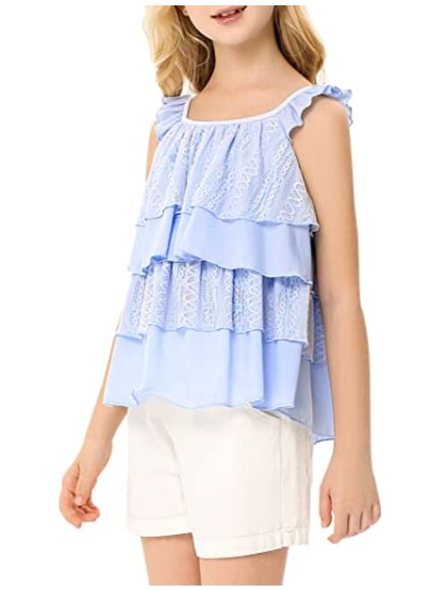 Kukume Girls Summer Tank Top Ruffle Layered Casual Cute Loose Fit Flowy Swing Blouse Shirt for 3-12 Years