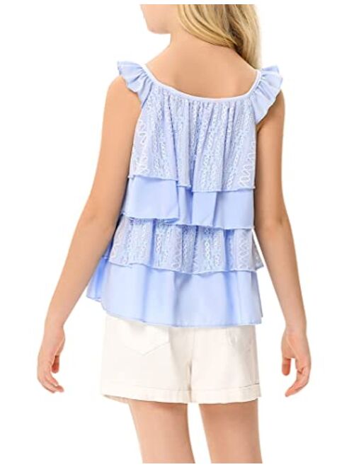 Kukume Girls Summer Tank Top Ruffle Layered Casual Cute Loose Fit Flowy Swing Blouse Shirt for 3-12 Years