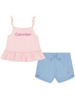 Little Girls Logo Baby Doll Top and Heather French Terry Shorts, 2 Piece Set