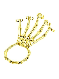 LAKIYOYO 4pcs Halloween Skull Skeleton Hand Bracelet with Ring Punk Wristband Skull Fingers Hand Bracelet Skeleton Ring Hallowmas Gifts Jewelry