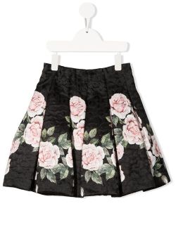 rose-print box-pleat skirt