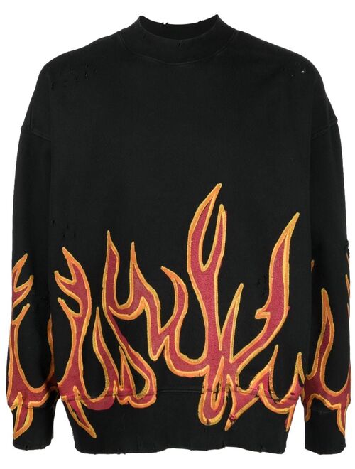 Palm Angels Graffiti Flames distressed sweatshirt