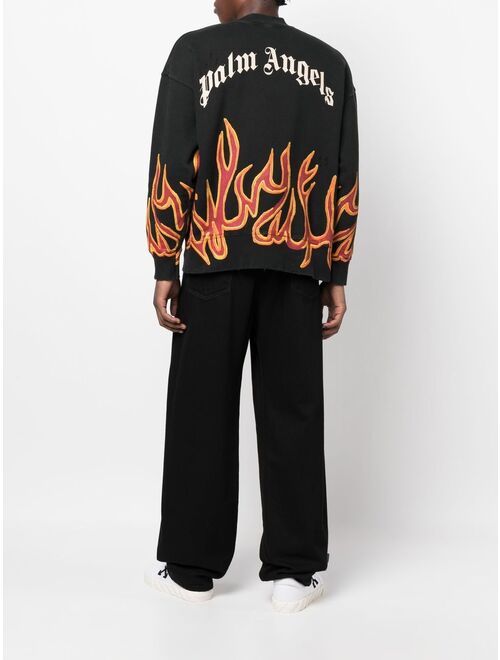 Palm Angels Graffiti Flames distressed sweatshirt