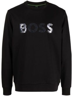 BOSS logo-patch long-sleeved cotton sweatshirt