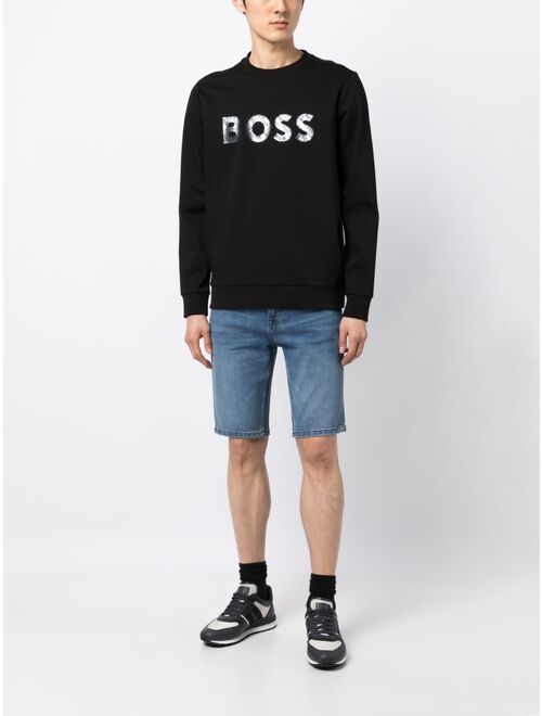 BOSS logo-patch long-sleeved cotton sweatshirt