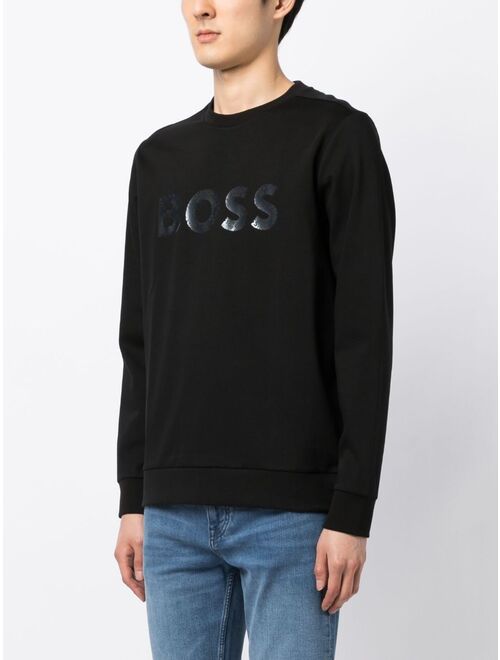 BOSS logo-patch long-sleeved cotton sweatshirt