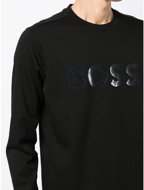 BOSS logo-patch long-sleeved cotton sweatshirt