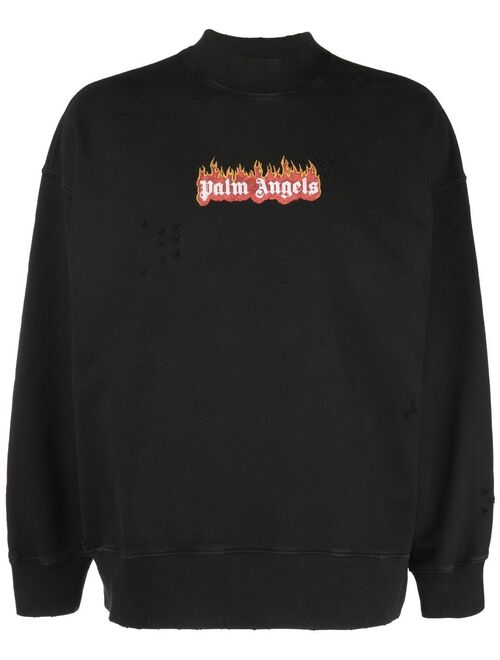 Palm Angels Burning Logo-print distressed sweatshirt