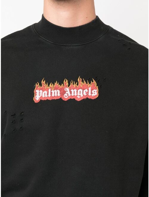 Palm Angels Burning Logo-print distressed sweatshirt