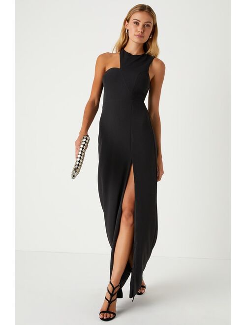 Lulus Poised Preparation Black Asymmetrical Column Maxi Dress