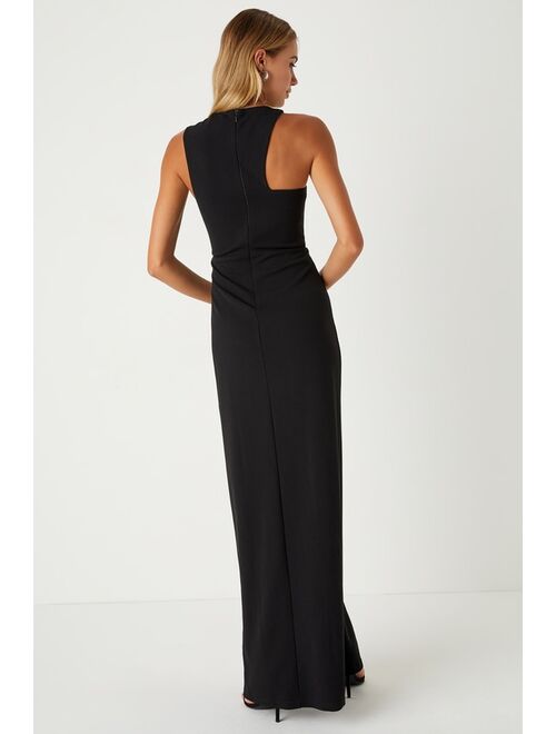 Lulus Poised Preparation Black Asymmetrical Column Maxi Dress