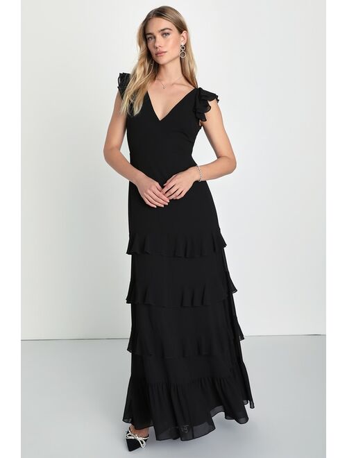 Lulus Exquisite Charm Black Backless Ruffled Tiered Maxi Dress