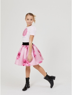 rose-print satin-finish skirt